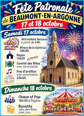 Fête patronale à Beaumont-en-Argonne les 17 et 18 octobre